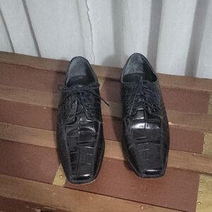 Men's Black Crocodile Pattern Dress Shoes 10 1/2